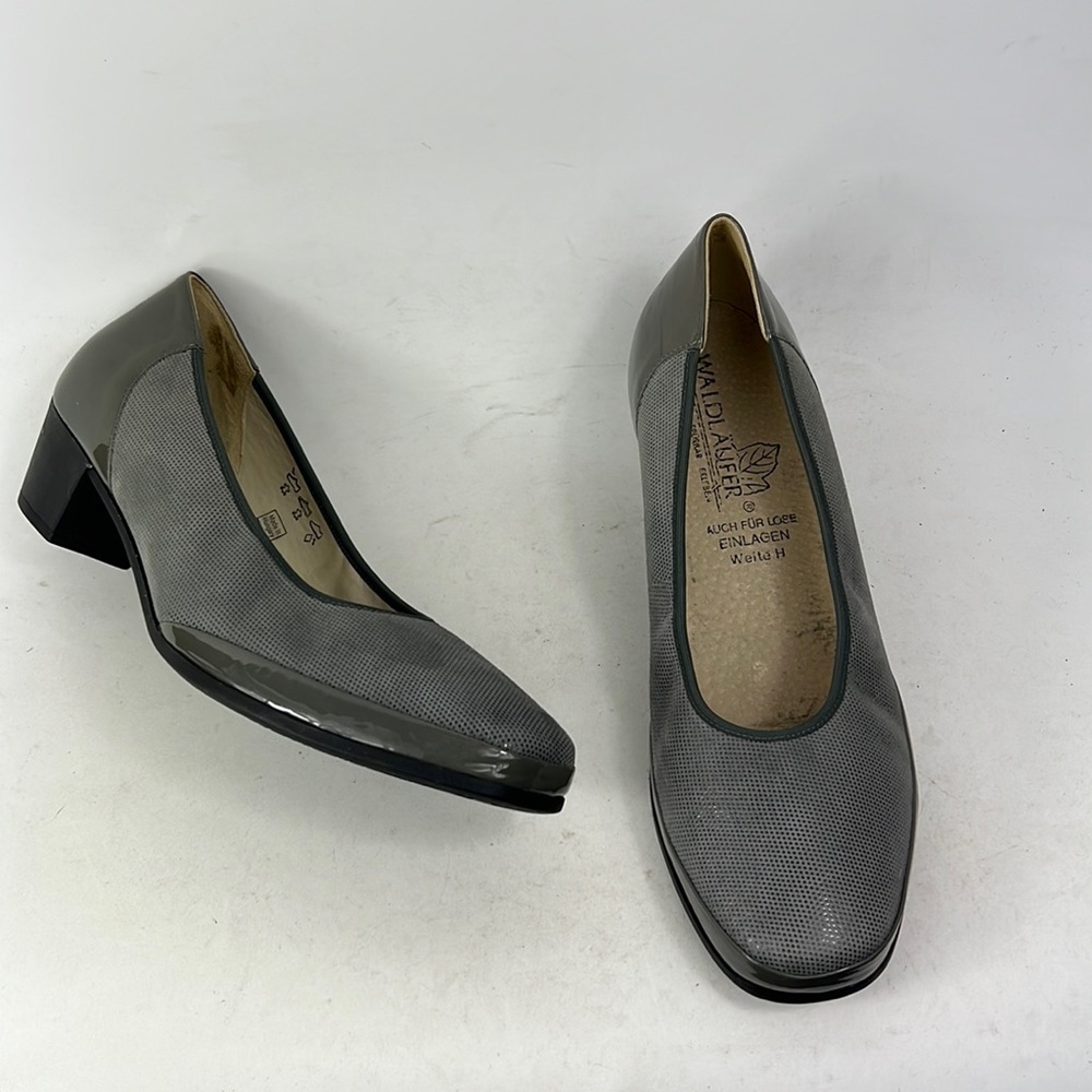 Waldlaufer grey suede patent leather minimalist hosana pumps women’s 10